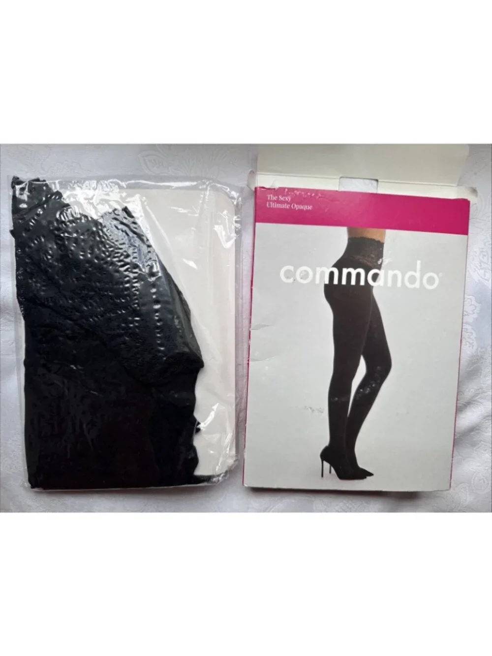 Commando The Sexy Ultimate Opaque Tights H70T3 Black M Medium High Lace NEW $46